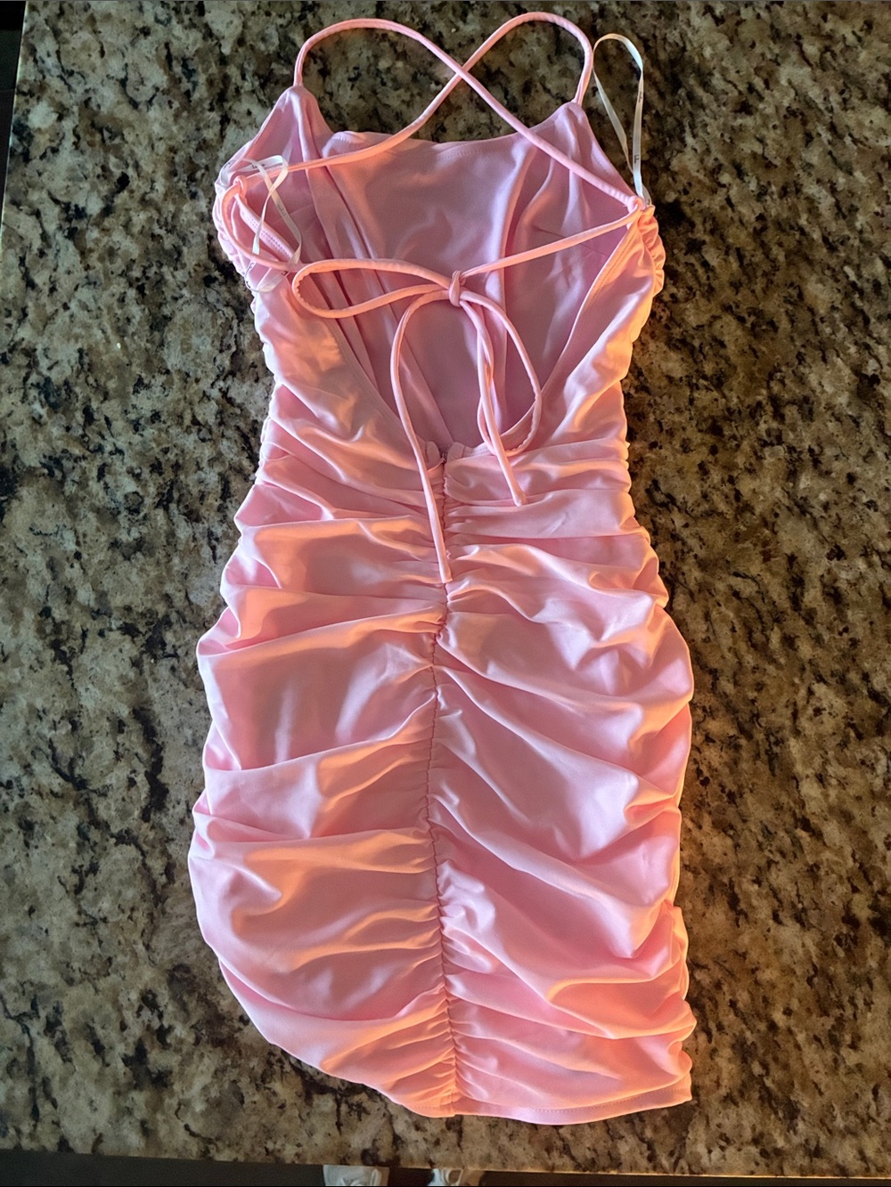 Lulu's Pink Satin Ruched Mini Dress - Picture 2 of 3